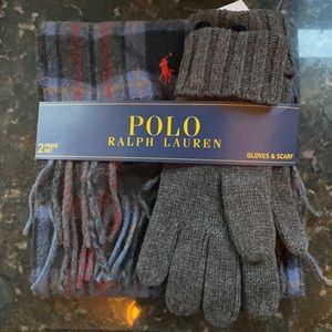 Ralph Lauren two piece scarf and glove plaid set